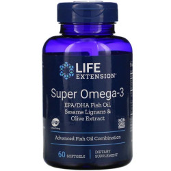 Омега 3 рыбий жир EPA DHA с лигнанами кунжута и экстрактом оливок, Life Extension Super Omega-3, 60 гелевых капсул