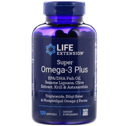 Омега 3 расширенная формула, Life Extension Super Omega-3 Plus, 120 капсул