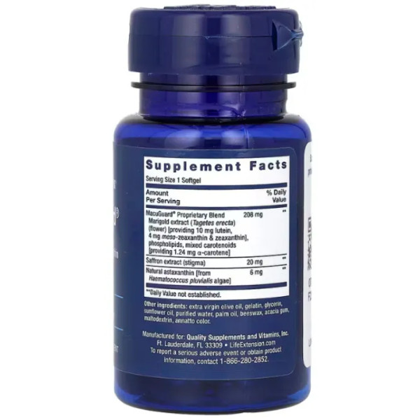 Здоров'я очей: комплекс із шафраном та астаксантином, Ocular Support, Life Extension, 60 м'яких капсул