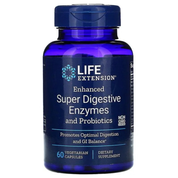 Ензими з пробіотиками, Enzymes With Probiotics, Life Extension, супер, 60 капсул