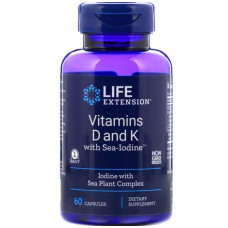 Вітамін D і K з йодом, Life Extension Vitamins D and K with Sea-Iodine, 60 капсул