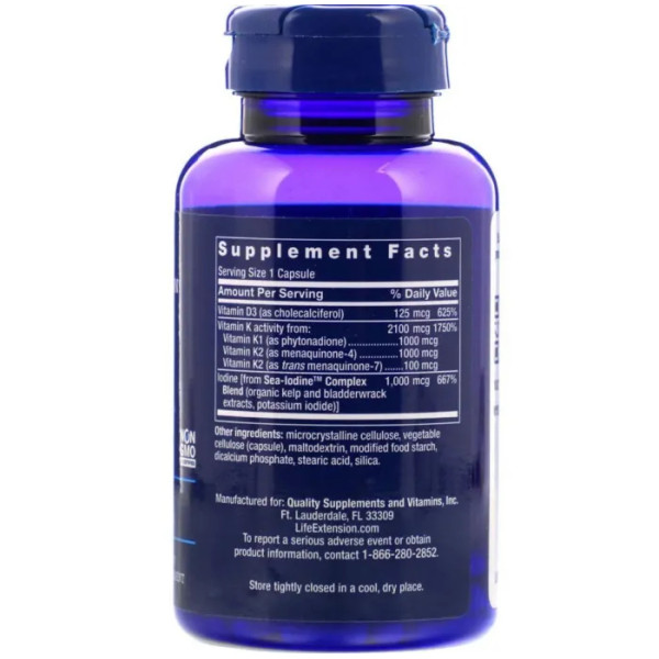Вітамін D і К з йодом, Vitamins D and K with Sea-Iodine, Life Extension, 60 капсул