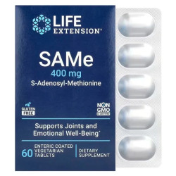 SAMe 400 мг, кишковорозчинні, Life Extension S-Adenosyl-Methionine (SAMe), 60 вегетаріанських таблеток