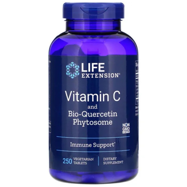 Вітамін С + біо-кверцетин, Vitamin C and Bio-Quercetin Phytosome, Life Extension, 250 вегетаріанських таблеток