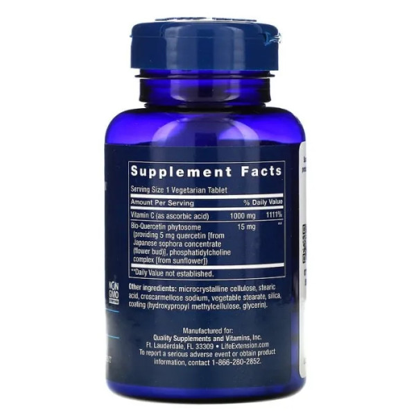 Вітамін С + біо-кверцетин, Vitamin C and Bio-Quercetin Phytosome, Life Extension, 60 вегетаріанських таблеток