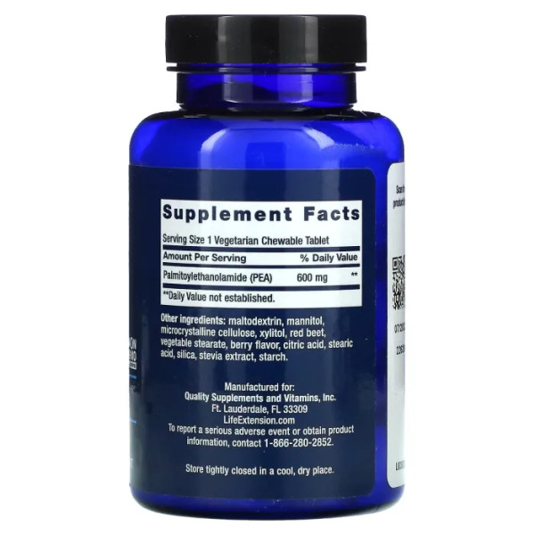 Знеболювальні таблетки, PEA Discomfort Relief, Life Extension, смак ягід, 60 вегетаріанських жувальних таблеток