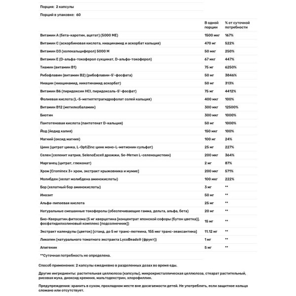 Мультивитаминная формула, Two-Per-Day Multivitamin, Life Extension, 120 капсул