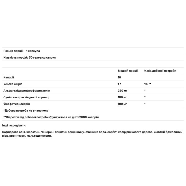 Поліпшення роботи мозку, Cognitex Alpha GPC, Life Extension, 30 гелевих капсул