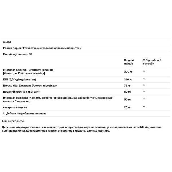 Брокколі з мірозиназою, Optimized Broccoli with Myrosinase, Life Extension, оптимізована суміш, 30 вегетаріанських капсул