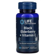 Чорна бузина з вітаміном C, Black Elderberry + Vitamin C Life Extension, 60 вегетаріанських капсул