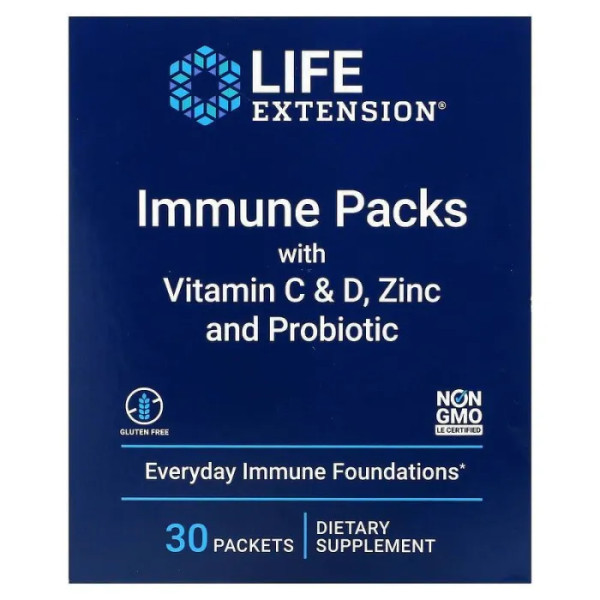 Імунна підтримка, Immune Packs, Life Extension, з вітамінами C і D, цинком та пробіотиками, 30 пакетиків