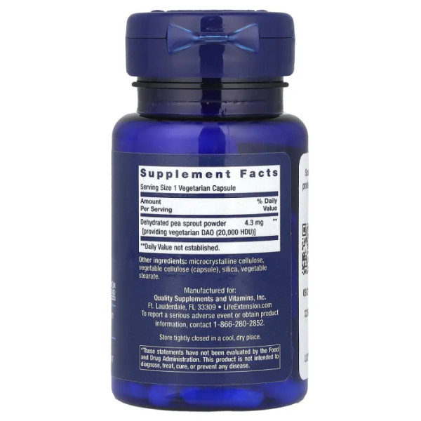 Підтримка травлення з діаміноксидазою (ДАО), Food Sensitivity Relief with Diamine Oxidase (DAO), Life Extension, 4,3 мг, 60 вегетаріанських капсул
