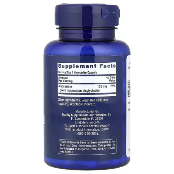Магній гліцинат, Magnesium Glycinate, Life Extension, 105 мг, 90 вегетаріанських капсул