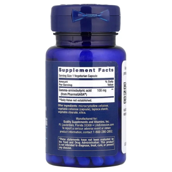 Гамма-аміномасляна кислота, GABA, Life Extension, 60 вегетаріанських капсул