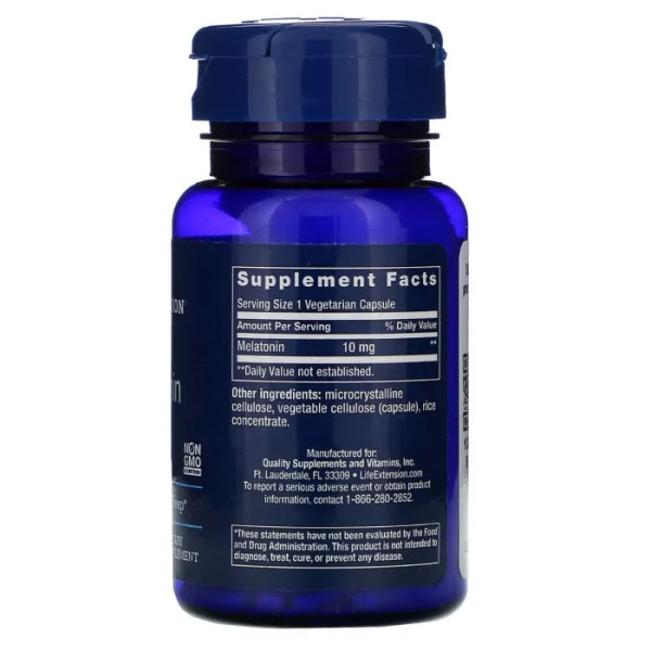 Мелатонін, Melatonin, Life Extension, 10 мг, 60 капсул
