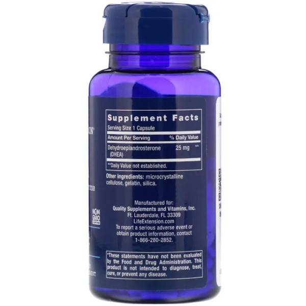 Дегідроепіандростерон, DHEA, Life Extension, 25 мг, 100 капсул