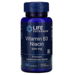 Витамин В3 (Ниацин), Life Extension Vitamin B3 Niacin, 500 мг, 100 капсул