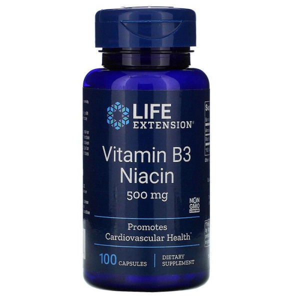 Вітамін В3 (ніацин), Vitamin B3 Niacin, Life Extension, 500 мг, 100 капсул