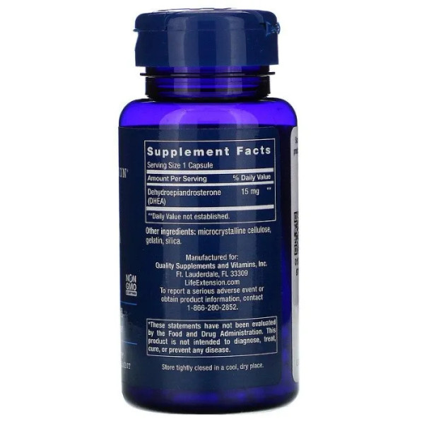 Дегідроепіандростерон, DHEA, Life Extension, 15 мг, 100 капсул