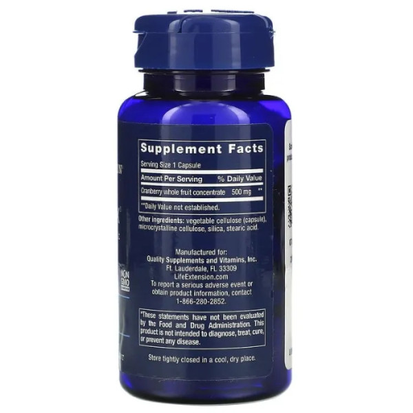 Журавлина лікувальна, Cranberry, Life Extension, концентрат, 500 мг, 60 капсул