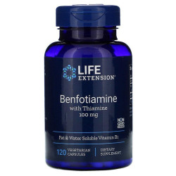 Бенфотиамин, Life Extension Benfotiamine, с тиамином, 100 мг, 120 капсул