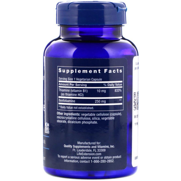 Бенфотіамін Мега, Benfotiamine, Life Extension, 250 мг, 120 капсул