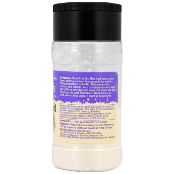 Архат, екстракт плодів, підсолоджувач, Monk Fruit, NuNaturals, порошок, 20 г