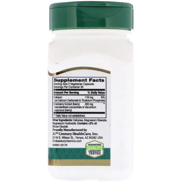 Экстракт клюквы, Cranberry, 21st Century, стандартизированный, 60 капсул