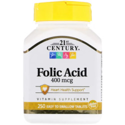 Фолієва кислота 400 мкг, 21st Century Folic Acid, 250 таблеток