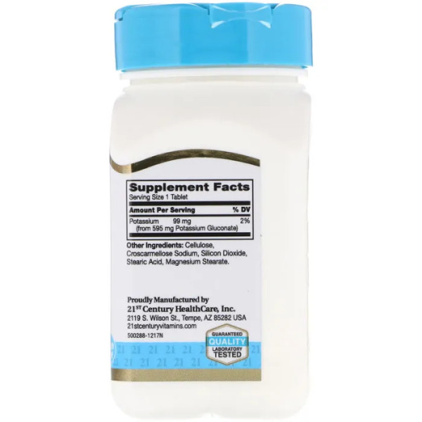 Калий, Potassium Gluconate, 21st Century, 110 таб.