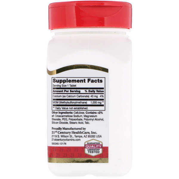 Метилсульфонілметан МСМ, MSM, 21st Century, 1000 мг, 90 таблеток