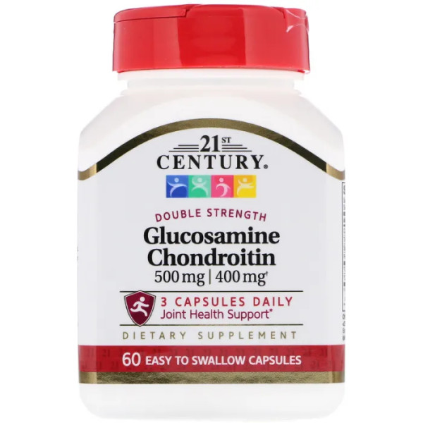 Глюкозамин и хондроитин, Glucosamine 500 mg Chondroitin 400 mg, 21st Century, 60 кап.
