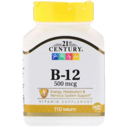 Витамин B12 + кальций, 21st Century Vitamin B-12, 500 мкг, 110 таб.