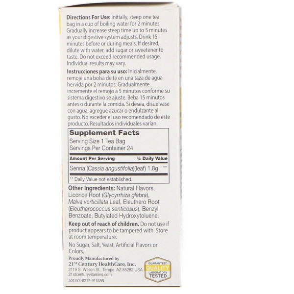 Чай для схуднення (мед, лимон), Herbal Slimming Tea, 21st Century, без кофеїну, 24 пак., (45 г)