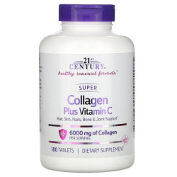 Суперколаген + вітамін C 6000 мг, 21st Century Super Collagen Plus Vitamin C, 180 таблеток