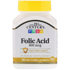 Фолиевая кислота 800 мкг, 21st Century Folic Acid, 180 таблеток