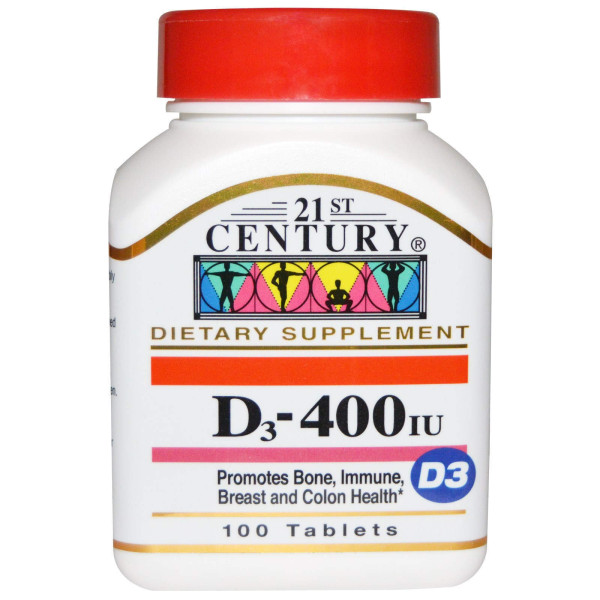 Вітамін D3, Vitamin D3, 21st Century, 400 МО, 100 таблеток