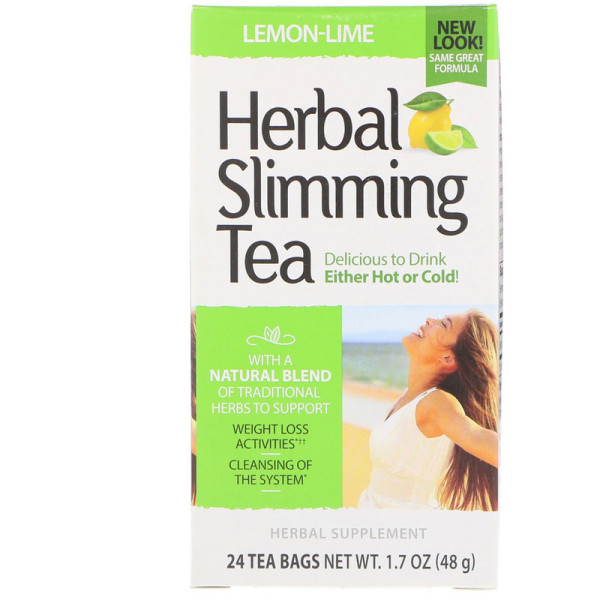Зелений чай для схуднення (лимон, лайм), Herbal Slimming Tea, 21st Century, 24 пак., 45 г