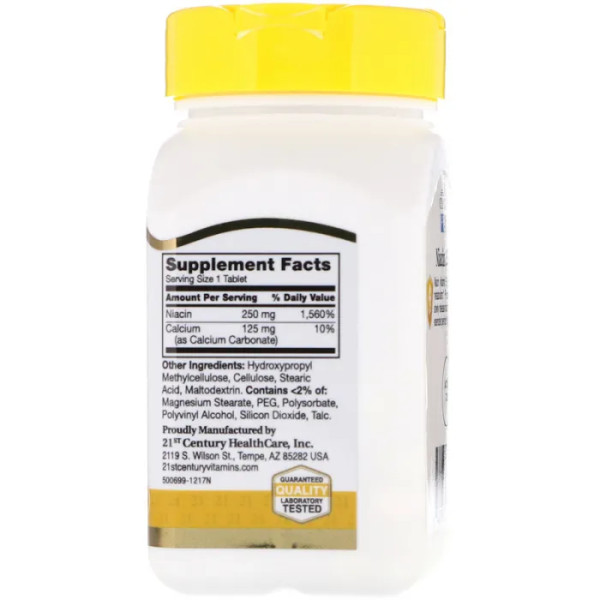 Вітамін В3 (ніацин), Niacin, 21st Century, 250 мг, 110 таблеток