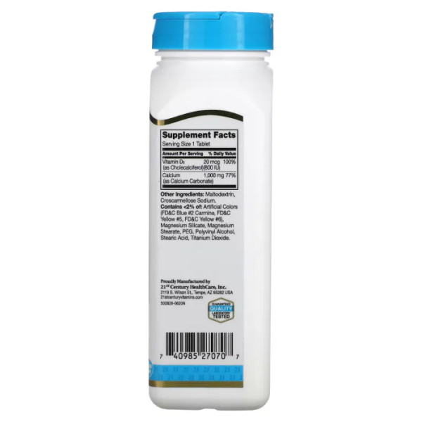 Кальций + D3, Calcium Plus D3, 21st Century, 1000 мг, 90 таблеток