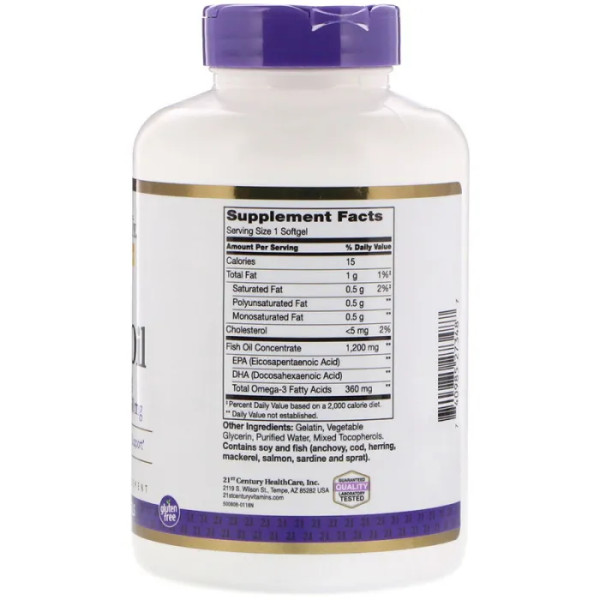 Рыбий жир в капсулах, Fish Oil, 21st Century, 1200 мг, 140 гелевых капсул