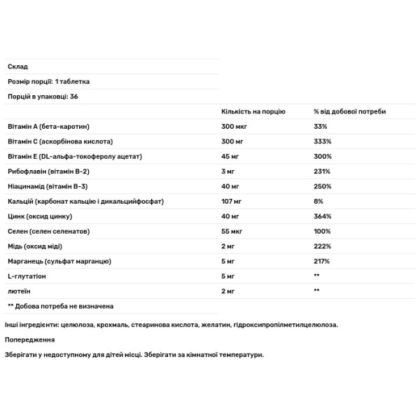 Здоров'я очей, Healthy Eyes, 21st Century, з лютеїном, цинком та вітаміном B, 36 таблеток