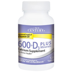 Кальций 600 мг, 21st Century Calcium D3 Plus Minerals, 120 таблеток