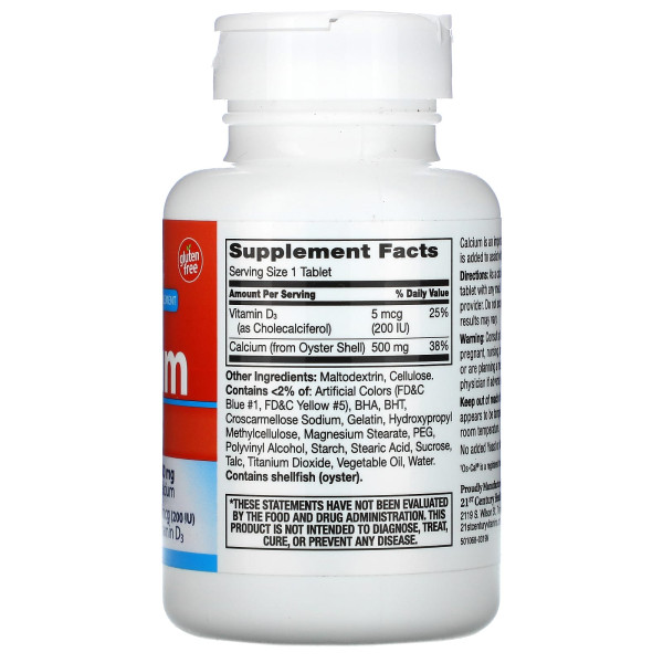 Кальцій 500+D3, Calcium 500+D3, 21st Century, 90 каплет