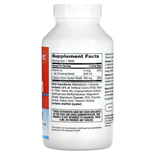 Кальцій + D3, Calcium 500 + D3, 21st Century, 500 мг, 400 таблеток