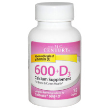 Кальцій 600 мг + D3, 21st Century Кальцій 600 + D3, 75 капсул