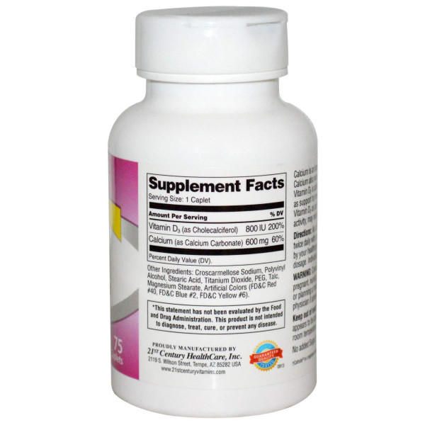 Кальцій 600 + D3, Calcium 600 + D3, 21st Century, 75 капсул