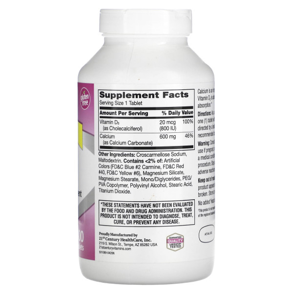 Кальцій 600 + D3, Calcium 600 + D3, 21st Century, 400 каплет