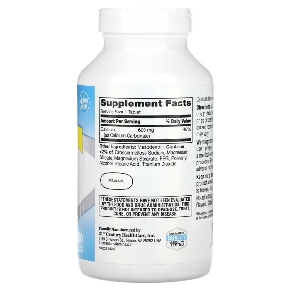 Кальцій для кісток, Calcium Supplement, 21st Century, 600 мг, 400 таблеток