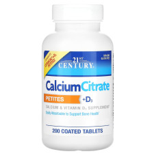 Кальций D3 200 мг, 21st Century Calcium Citrate + D3, 200 таблеток